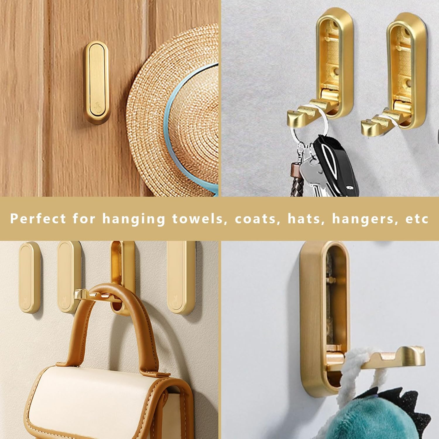 2 Pcs Folding Coat Hooks,Folding Coat Hook,Folding Wall Hooks,Hooks,Gold Wall,Foldable Gold, for Hanging Coat Towels Clothes Hat Bags Keys