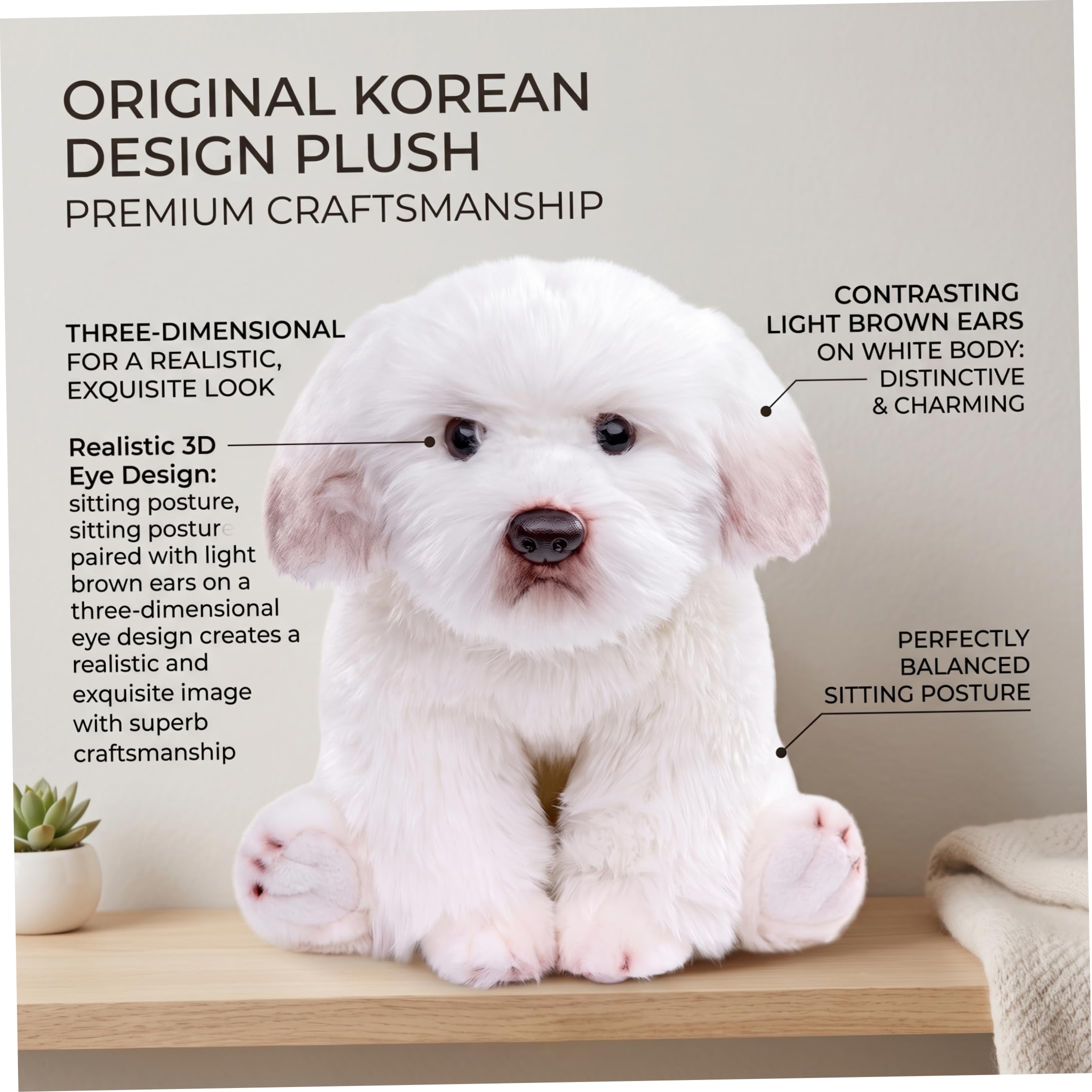 Peluche per cani, cane di peluche realistico, animale di soffice cucciolo bianco