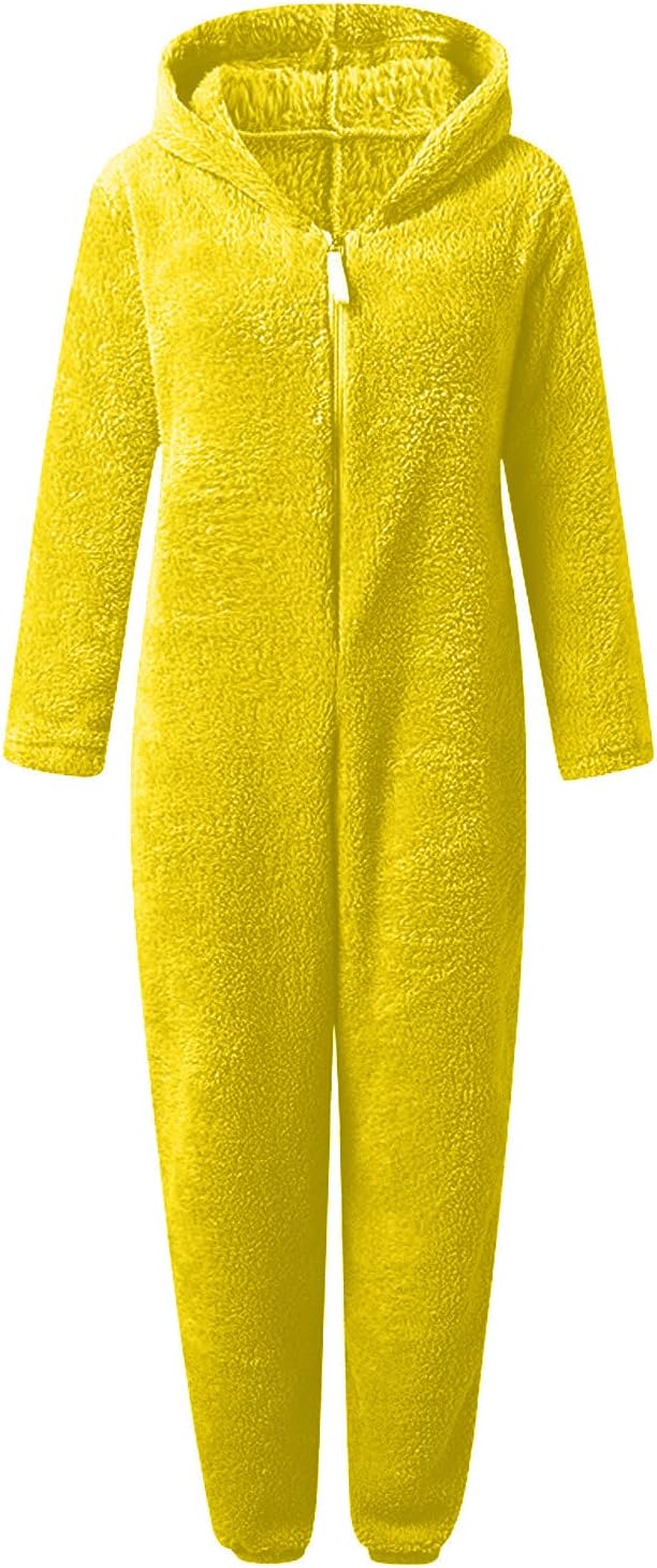 Ctreela Onesie Pajamas Womens Sherpa Fleece Plush Full Body Jumpsuit Hooded Fuzzy Romper Zip Bear Pajamas Sleepwear Playsuit