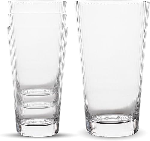 elle decor Vasos altos acanalados, juego de 4 vasos altos de 16 onzas, vasos de agua para ginebra y tónicos, cócteles y jugos, vasos apilables de