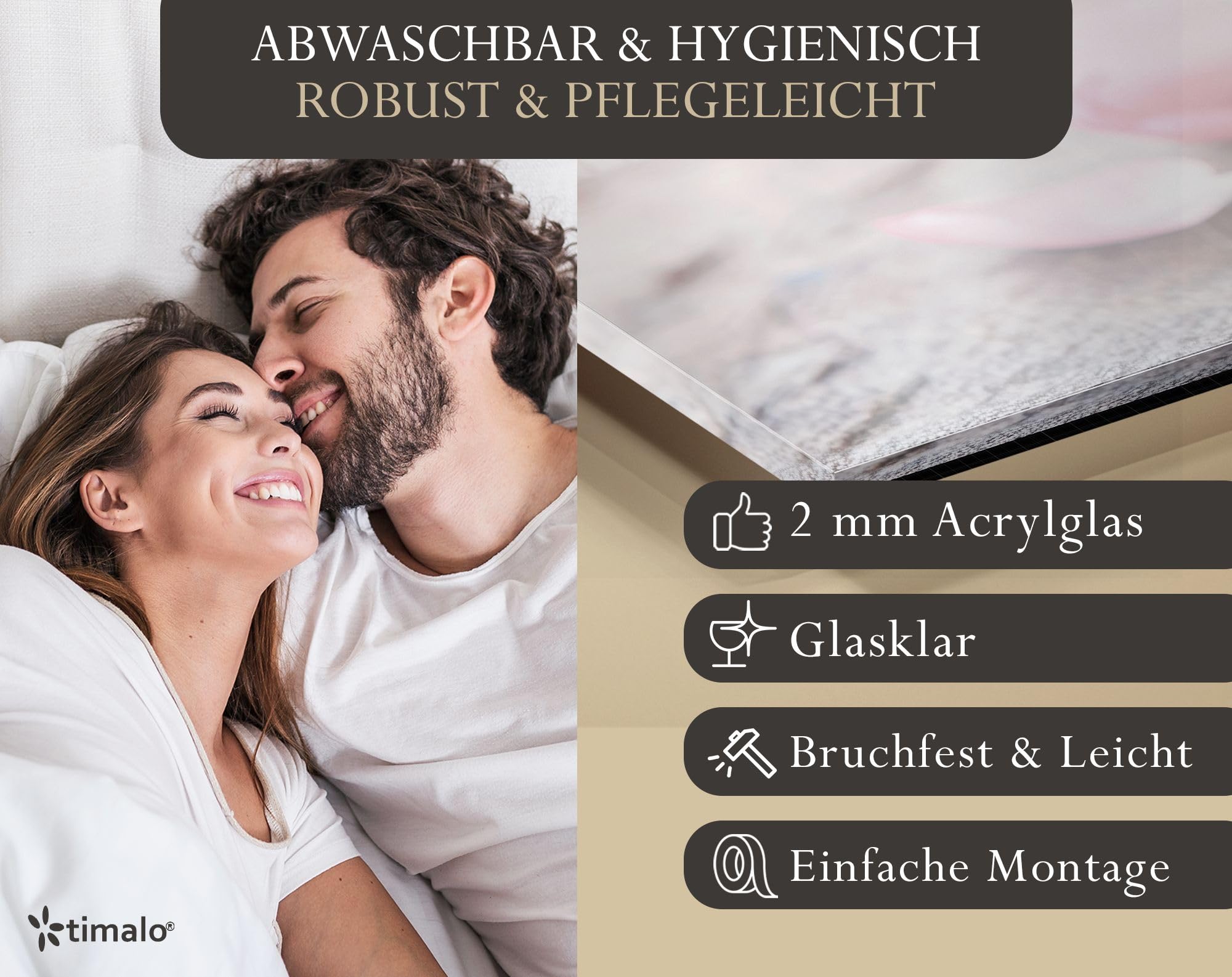 timalo Kopfteil fürs Bett 200 x 58 cm | Rosa Kirschblüten auf Stein, Wellness, Beauty | Bettrückwand/Wandschutz – Acrylglas 2 mm – Elegantes Wandpaneel fürs Schlafzimmer Bett