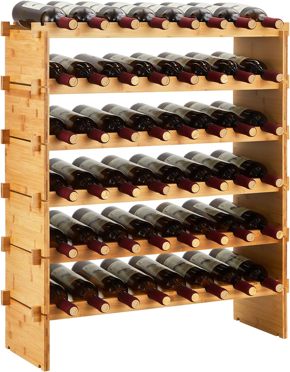Wine Rack Bamboo Stackable, Bottle Holder Wine Racks Free Standing Storage Display Shelf for Kitchen Cellar Dining Room, Free Tools Assembly