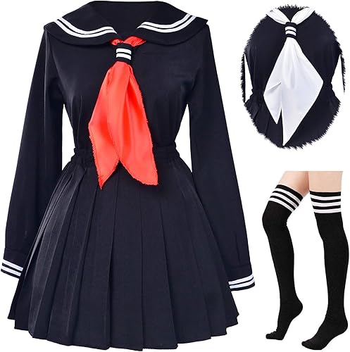Vista 3 de Clásico uniforme japonés de Escuela, estilo marinero de niñas, conjunto de disfraz de anime cosplay con calcetas