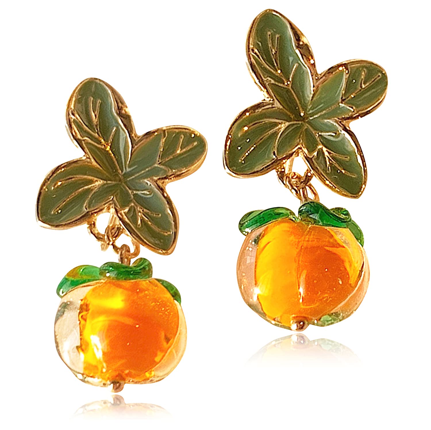 ANDPAI Creative Funny Lifelike Glass Fruits Tomato Dangle Drop Earrings Halloween Vegetables Pumpkin Stud Earrings with Green Leaf for Women Holiday