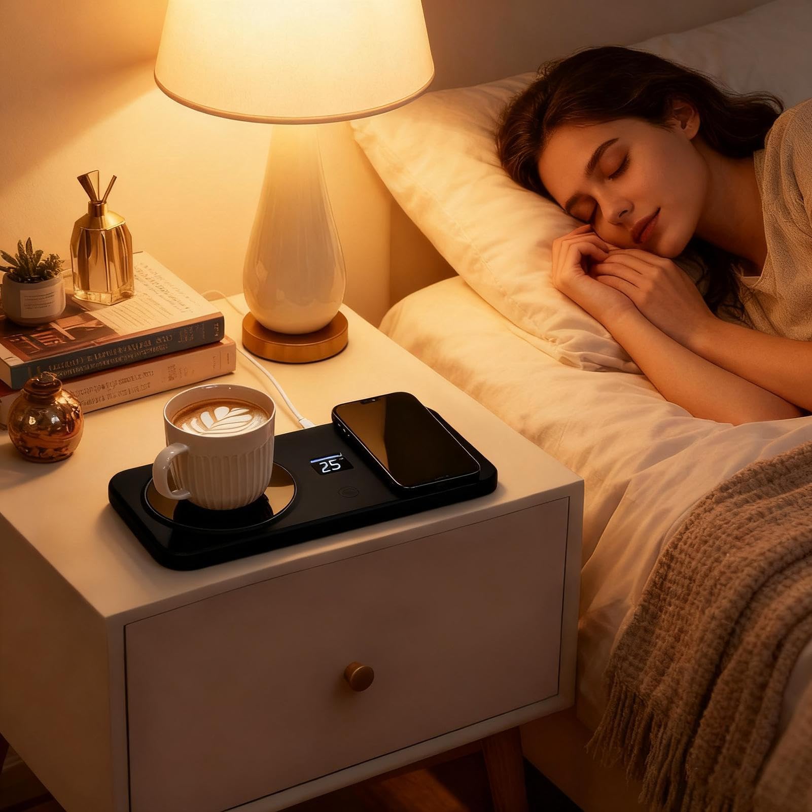 Calentador de Tazas con Carga Inalámbrica USB | Estación de Bebida Inteligente con 3 Temperaturas para Café, Té y Leche | Accesorio para Oficina y Casa