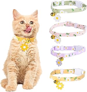 JSTHHTT Pack of 4 Adjustable Cat Collars, Personalised Cat Collar, with Safety Clasp and Bell, for Kittens or Puppies, Cat Collar product image