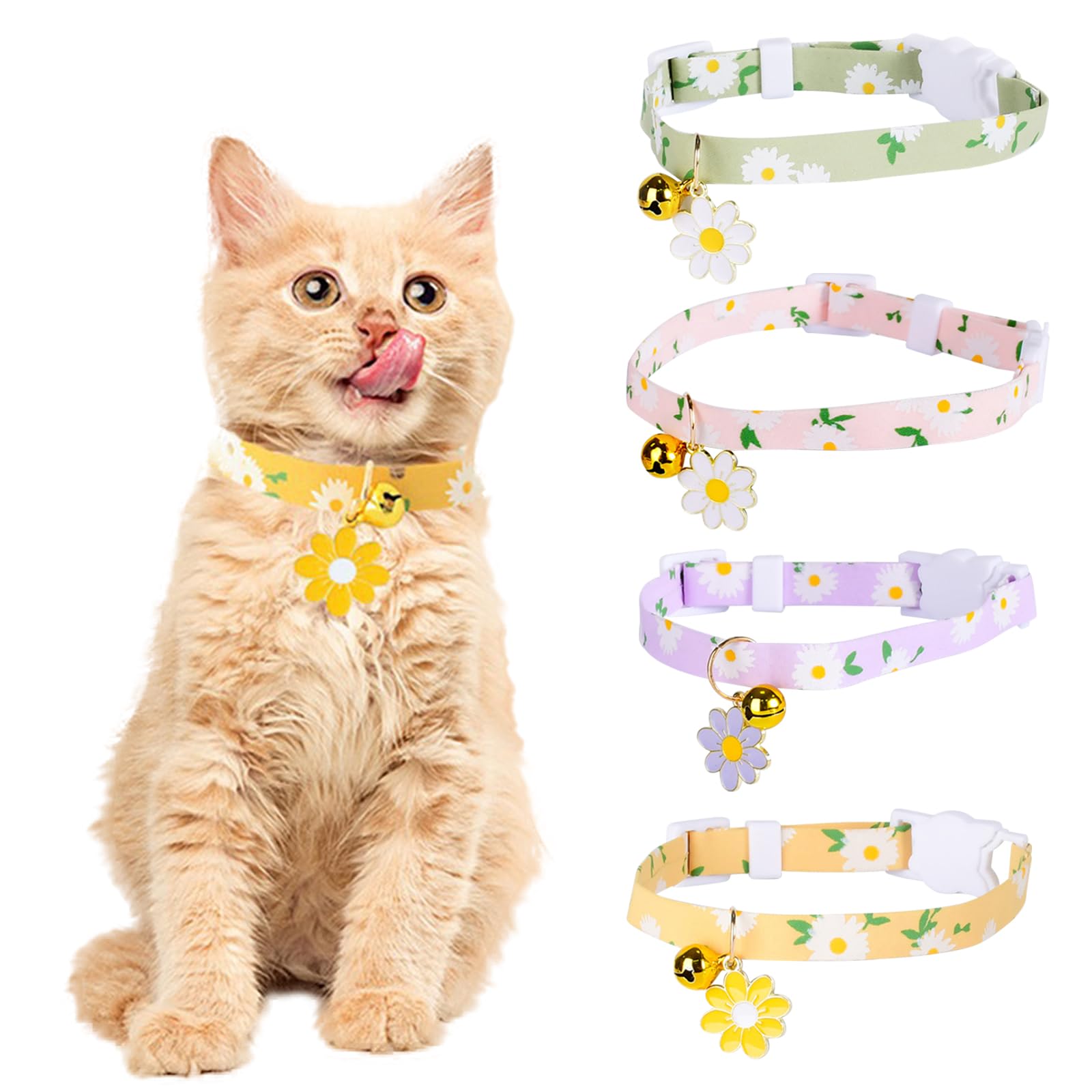 JSTHHTT 4 Piezas Collar de Gato Personalizado Con Campana y Hebilla de Liberación de Seguridad - Ajustable Para Gatos Pequeños