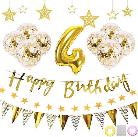 Amazon 4歳 誕生日 飾り付け Happy Birthday 装飾 ゴールド きらきら風船飾り パーティー 装飾 バースデー デコレーション 男の子 女の子 1歳 9歳 100day 風船 バルーン おもちゃ