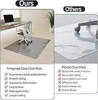 Vista 9 de Koonmi Tapete para silla de vidrio templado para suelos de madera dura y alfombras, 30" x 48" gris, protector de piso de oficina de servicio pesado