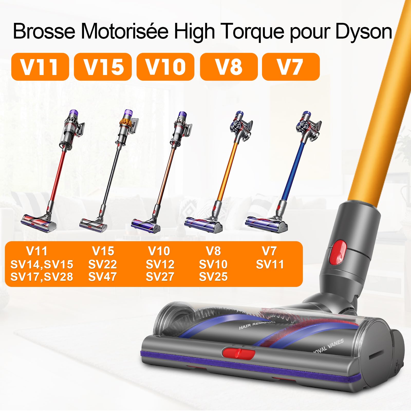 V8 V11 Tête de Brosse pour Dyson V8 V10 V11 V7 V15 SV10 SV11 SV12 SV14 | Brosse Nettoyage Electrique Brosse Motorisée pour Dyson Motorhead Rechange Pièces Détachées Sols Tapis Durs Anti-emmêlement