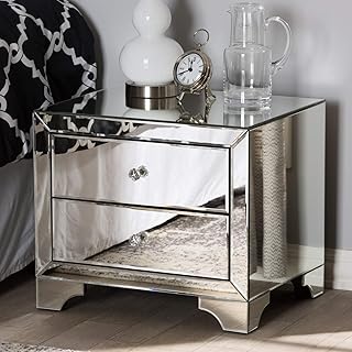 Baxton Studio Farrah Hollywood 2-Drawer Nightstand Glam/Silver Mirrored/MDF