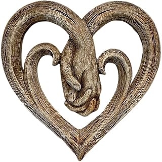 Wooden Heart Holding Hands Wall Decor Sculpture Wall Art Handshake Pendant Craft Statue Office Wall Decorations