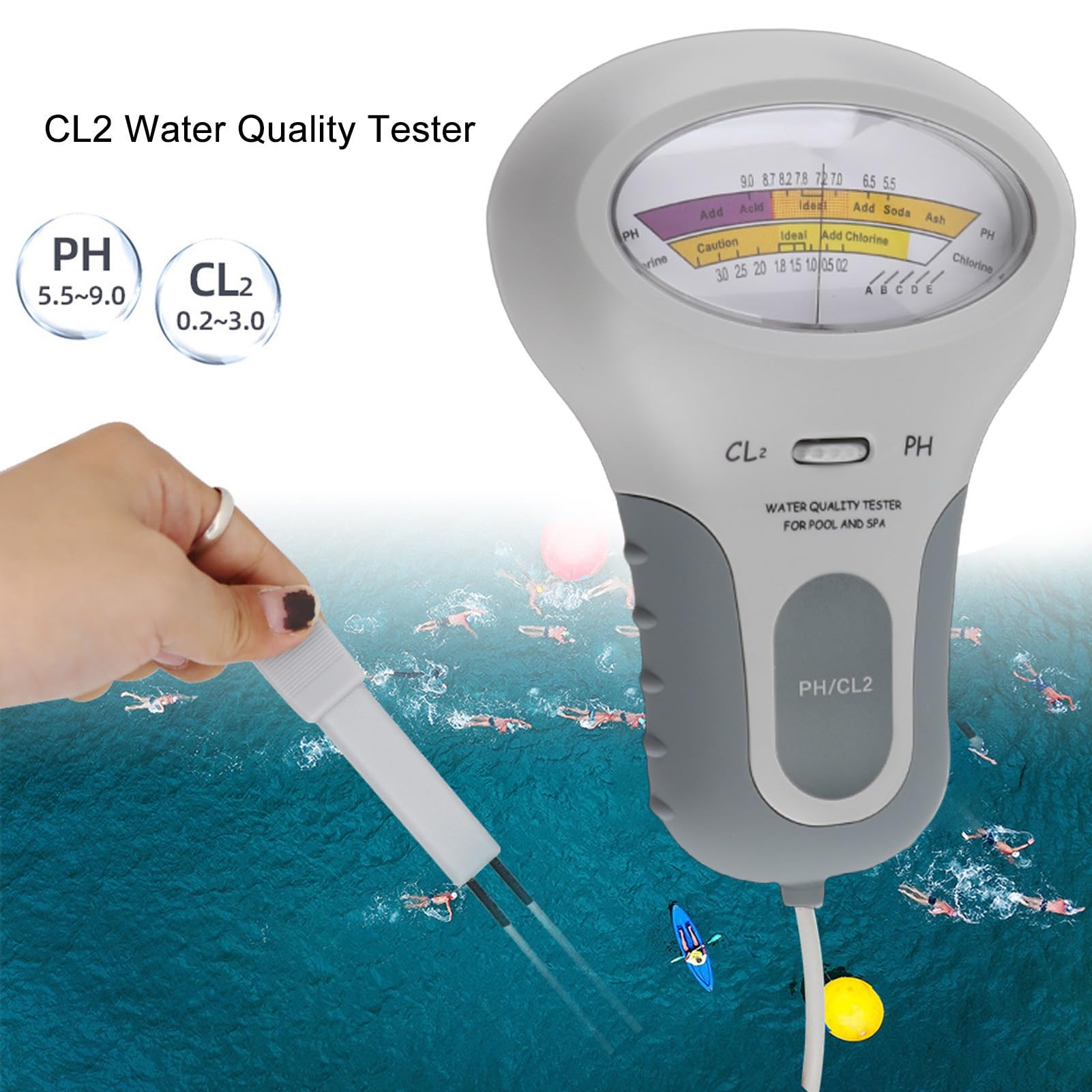 BuyWeek Testeur PH CL2, Testeur de Qualité de l'Eau PH CL2 Affichage Clair Haute Précision avec Cylindre de Mesure pour Piscine et Spa