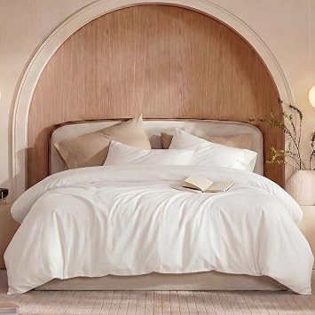 100% Washed Cotton Duvet Cover King Size   Bright White, Linen-Like Texture, Super Soft & Breathable Bedding Set, 3-Piece Durable Percale Comforter Cover