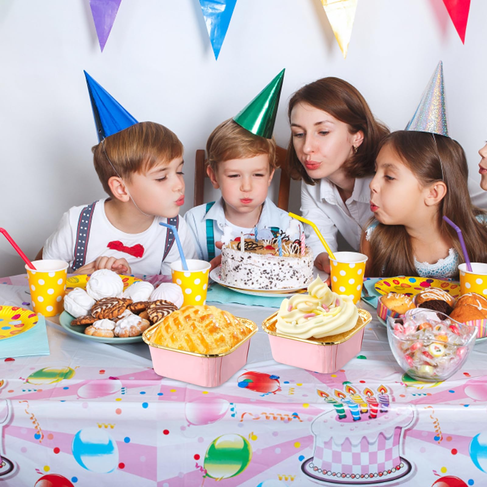 Amexo Pirottini Per Muffin In Carta, 50 Pezzi Mini Teglie Per Pane Con Coperchi, Stampi Muffin Quadrato Pirottini Cupcake In Foglio Di Alluminio Per Festa Compleanno Matrimonio