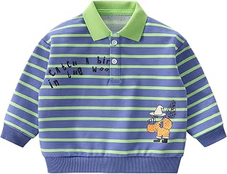 Baby Boys Cartoon Printed Polo Shirts Toddler Boys Long Sleeve Color Blocked Cotton Tops