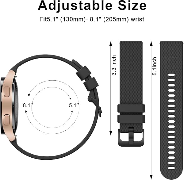 Wanme 22mm Bracelet de Montre en Silicone, Souple Bracelet de Replacement en Dégagement Rapide avec Boucle en Même Couleur Homme Femme 22mm, Noir - 4