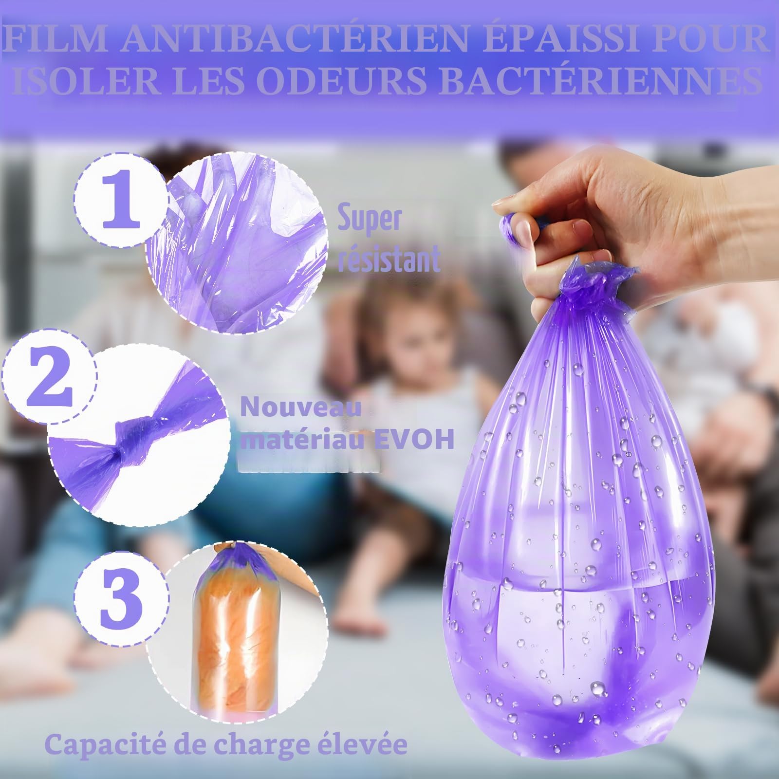 Lot de 15 recharges pour poubelle à couches, film de recharge pour poubelle à couches, excellente étanchéité, sac de recharge pour poubelle à couches compatible avec Tommee Tippee Sangenic TEC