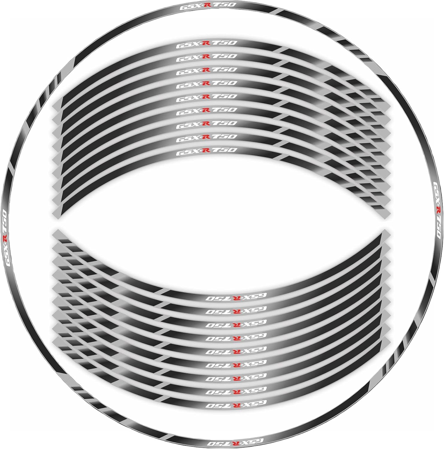 Motorcycle Reflective Rim Tapes Sticker Stripe for Suzuki GSXR750 K1 2000-2003/GSXR750 K4 2004-2005/GSXR750 K8 2008-2010/GSXR750 K11 L6 2011-2019 Rim Wheel Decal Stickers 17 inch,(Black and Grey)