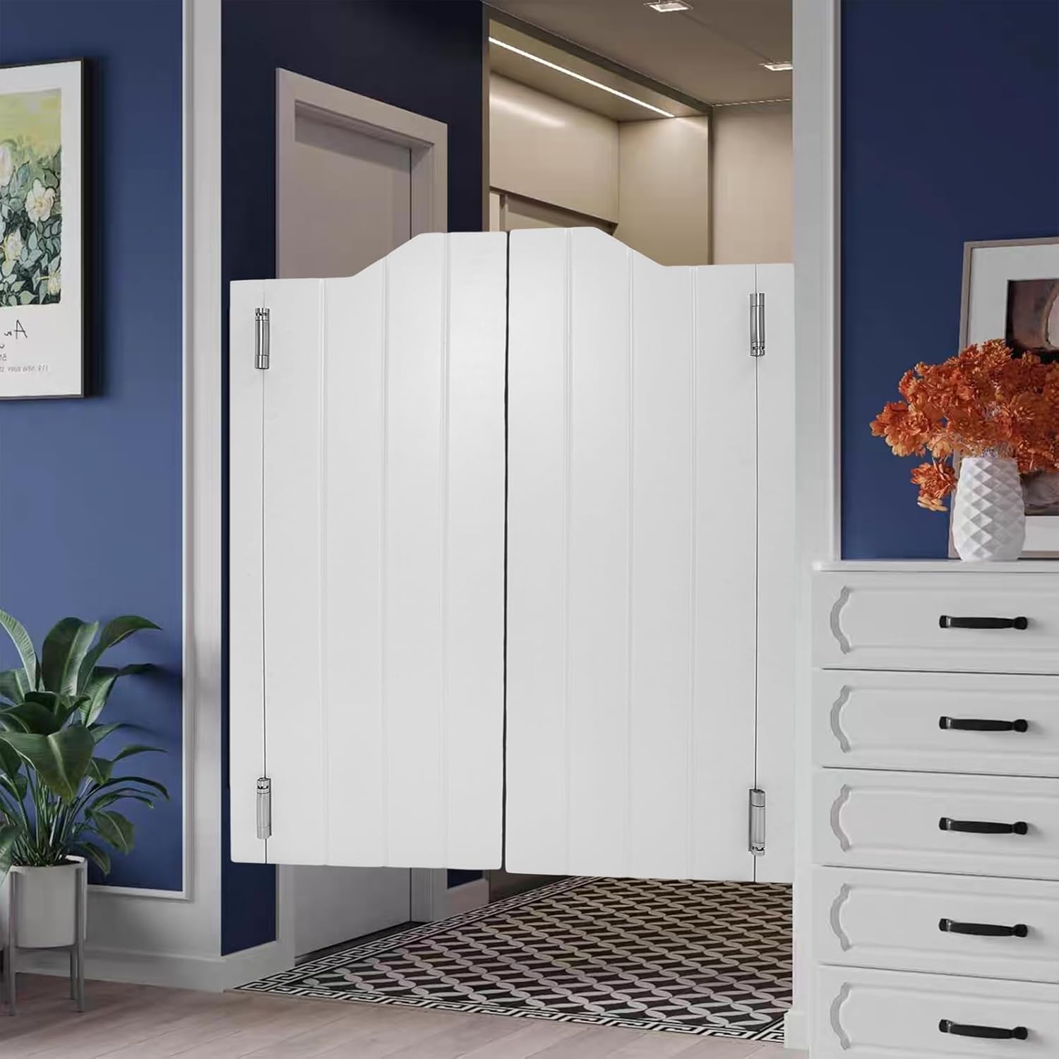 Swinging Door, Stripe Coffee Two-Way Double with Hinges Pine Saloon Interior Door for Doorway Partition Door 29.92" x 41.93"