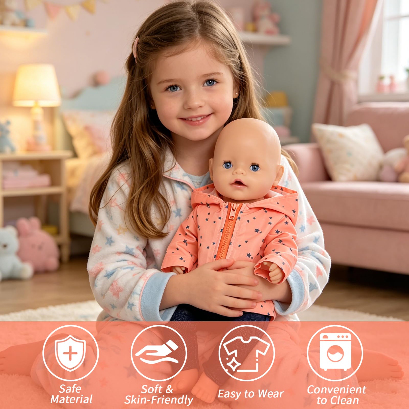 Vêtements de poupée 35-43 cm, 5 pièces Tenues de poupée avec Veste, t-Shirt, Pantalon, Chaussures et cintres, Accessoires pour poupées de bébé, garçons et Filles, Cadeaux (Lot de 2)