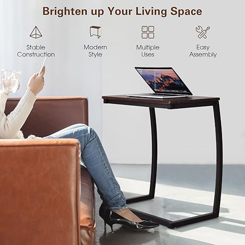 Miniatura 5 de Mesa auxiliar en forma de C, mesa de bandeja de TV con marco de acero para sofá, mesa de sofá portátil para espacios pequeños, mesa auxiliar para