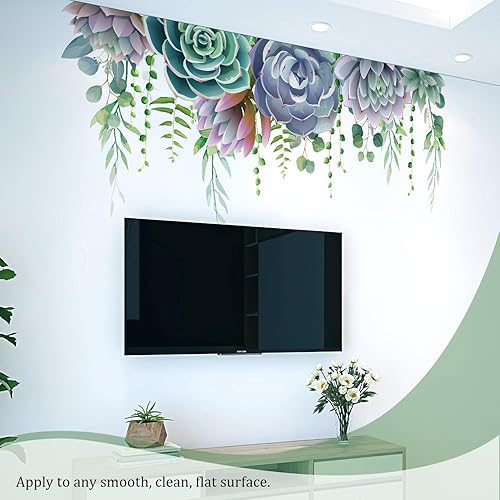 Miniatura 5 de Calcomanías de pared de plantas suculentas, hojas, despegar y pegar, calcomanías de pared de vinilo con flores grandes, extraíbles para colgar,