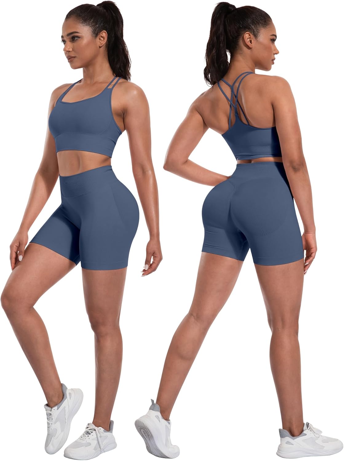 NORMOV Butt lifting Workout Sets for Women – Gym Activewear with Seamless Leggings,Shorts,and Padded Criss-Cross Sports Bras