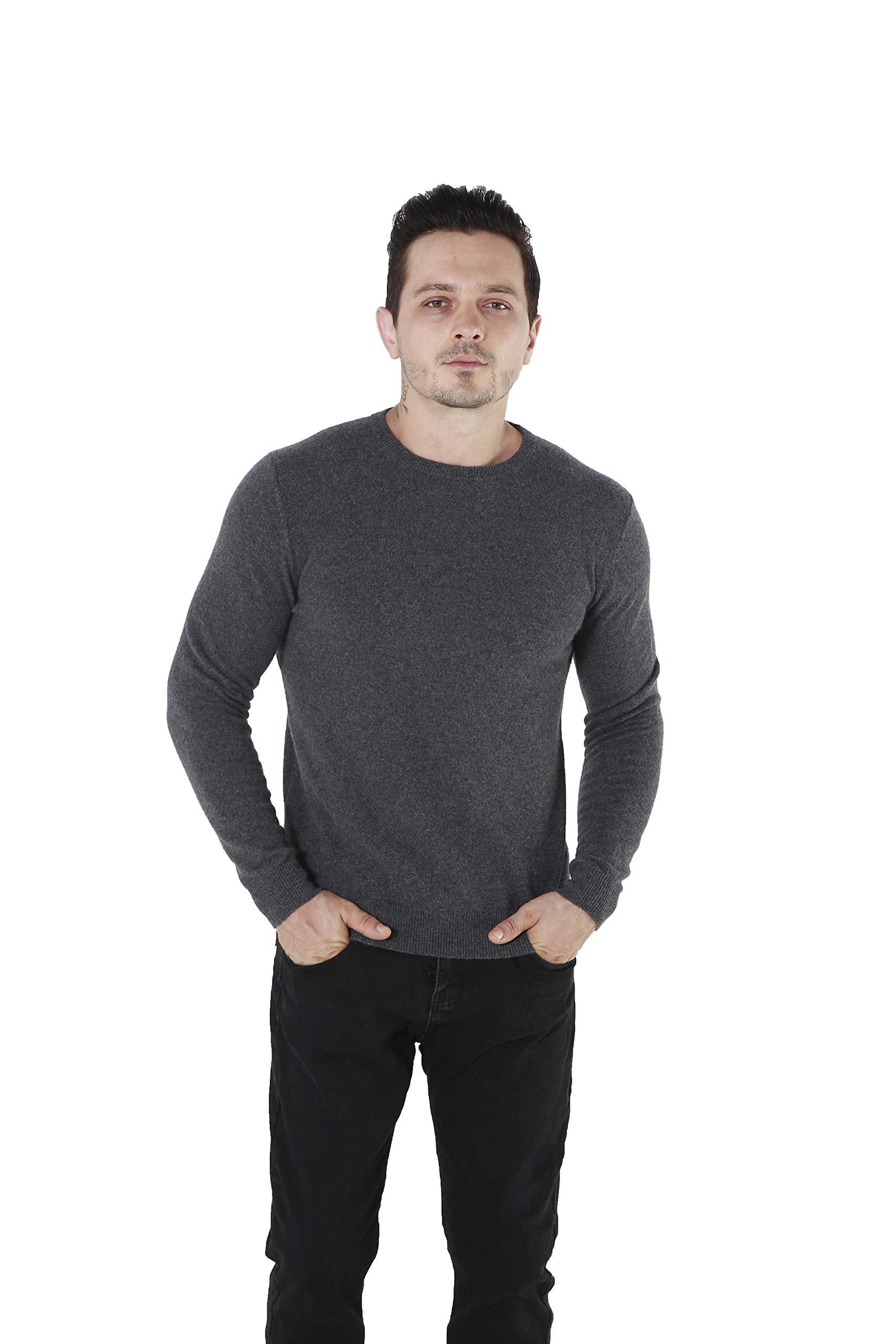 Men's 100% Cashmere Pullover with Long Sleeve Crew Neck