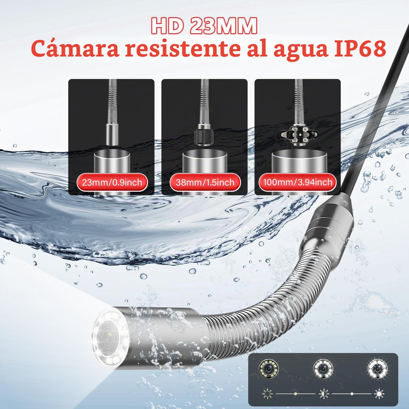 Cámara Inspección Tuberías 30M con Pantalla IPS de 7", Cámara Endoscópica DVR y Audio, Endoscopio Industrial para Alcantarillado con Cable de 5 mm y Marcadores de Metros, Tarjeta de 32GB Incluida