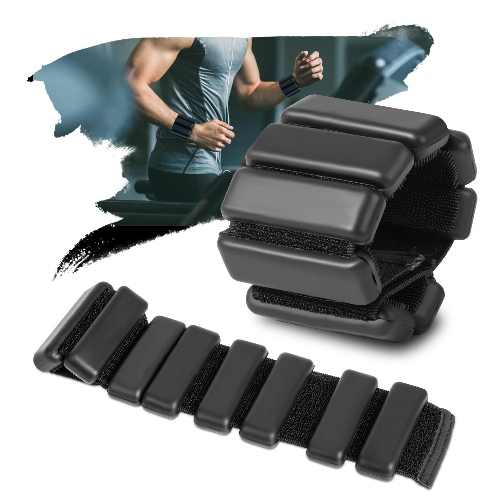 ARCHAEOPTERYX Adjustable Ankle Weights Leg Wrist Straps for Women Men, 1 Pair 2 Lbs Weighted Ankle Weights Set for Gym,Fitness, Workout,Walking, Jogging,Yoga,Pilates, Hiking, Aerobics-Black