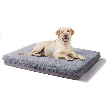 Sleemon Flat Orthopedic Egg-Crate Dog Bed for Large and Old Dogs, CertiPUR-US Certified Foam, Anti-Chew Bed with Removable Cover Non-Slip Bottom?M, Grey