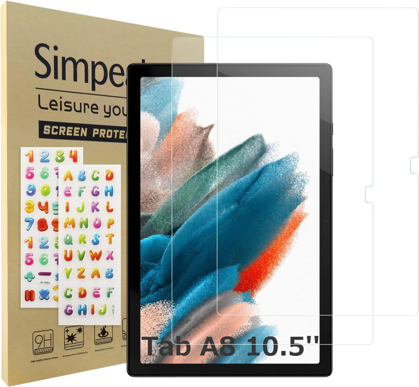 Simpeak 2-Pack Screen Protector Compatible with Samsung Galaxy Tab A8, Tempered Glass Screen Film Guard, Easy Installation [9H Hard] [Anti-Fingerprint] [Bubble Free]