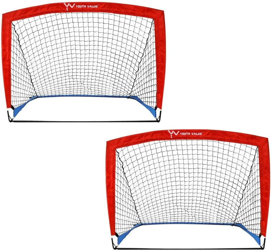 4ft x 3ft LED Soccer Goals W' LED Strips for Playing at Nightfall, Easy Fold Up Set of 2 Portable Soccer Goal Nets