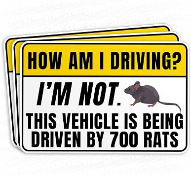 3Pcs How Am I Driving Im Not This Vehicle is Being Driven by 700 Rats Sticker Funny Rat Driving 3" Waterproof Vinyl Decal Sticker for Cars Bumper Laptop Water Bottles, Phone Decal Gifts 3 Inches