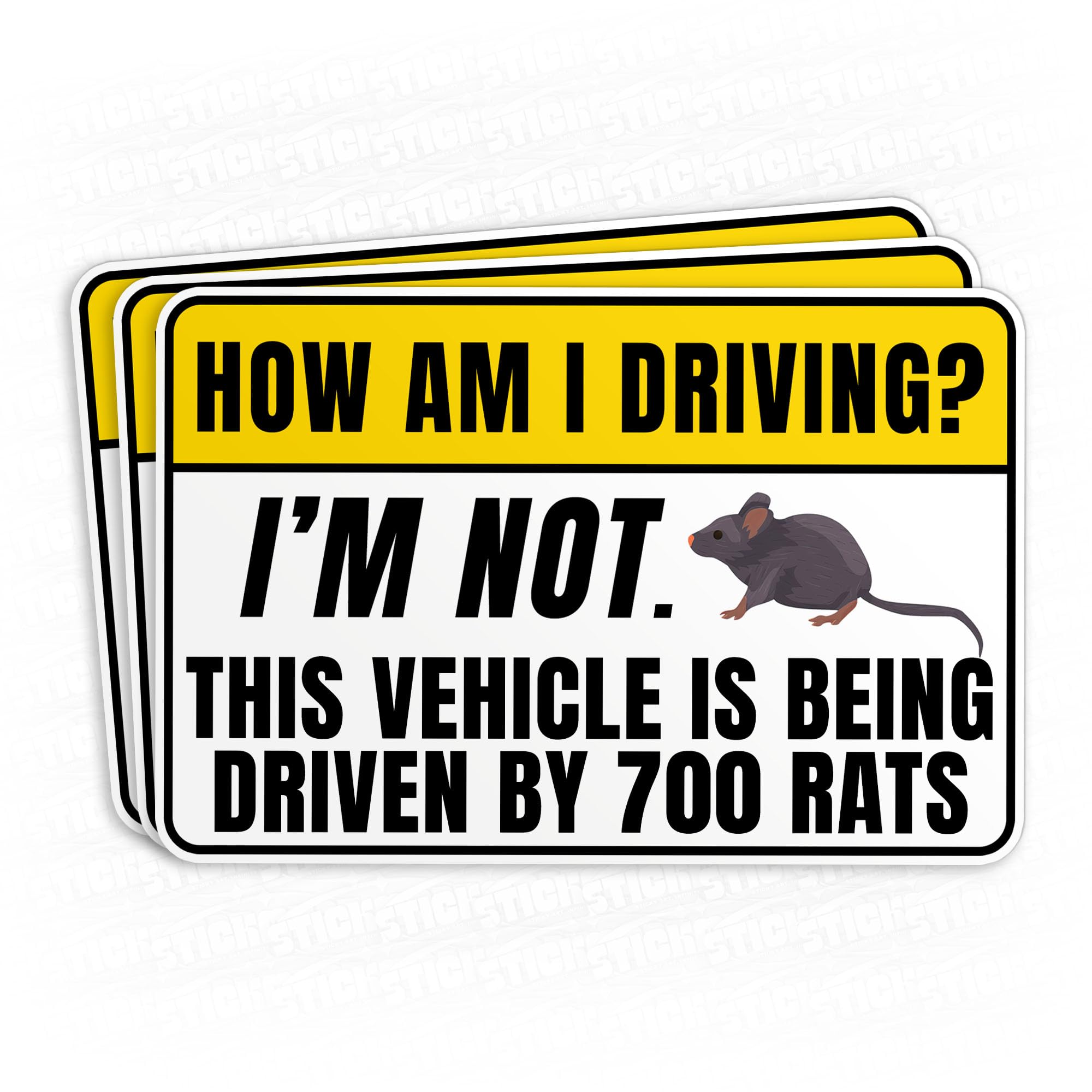 (3Pcs) How Am I Driving I'm Not This Vehicle is Being Driven by 700 Rats Sticker Funny Rat Driving 2" Waterproof Vinyl Decal Sticker for Cars Bumper
