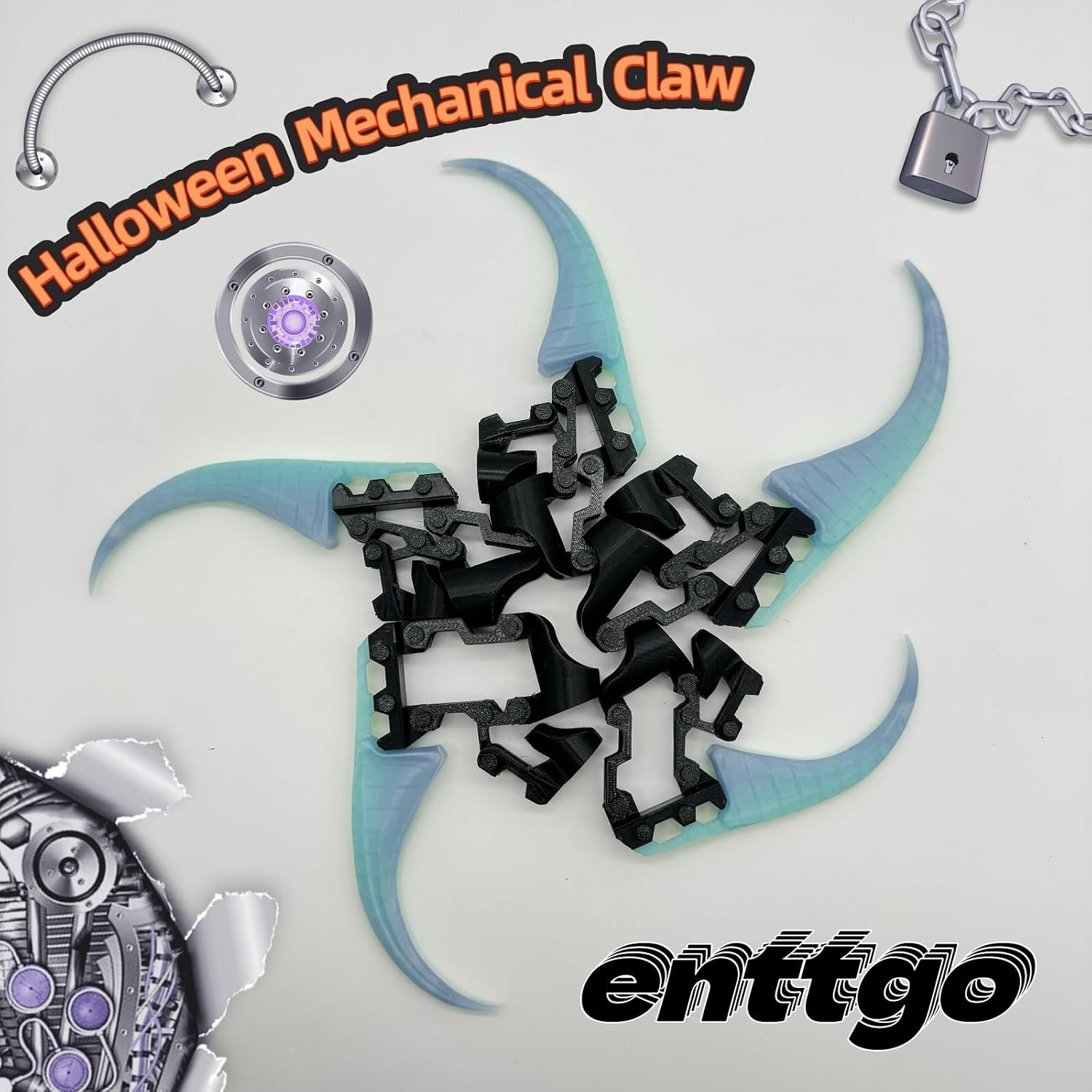 3D Printed Halloween Claw Decoration, Five-Finger Mobile Toy, Suitable for Halloween Parties, Cosplay Equipment (Glow at Night - Blue)