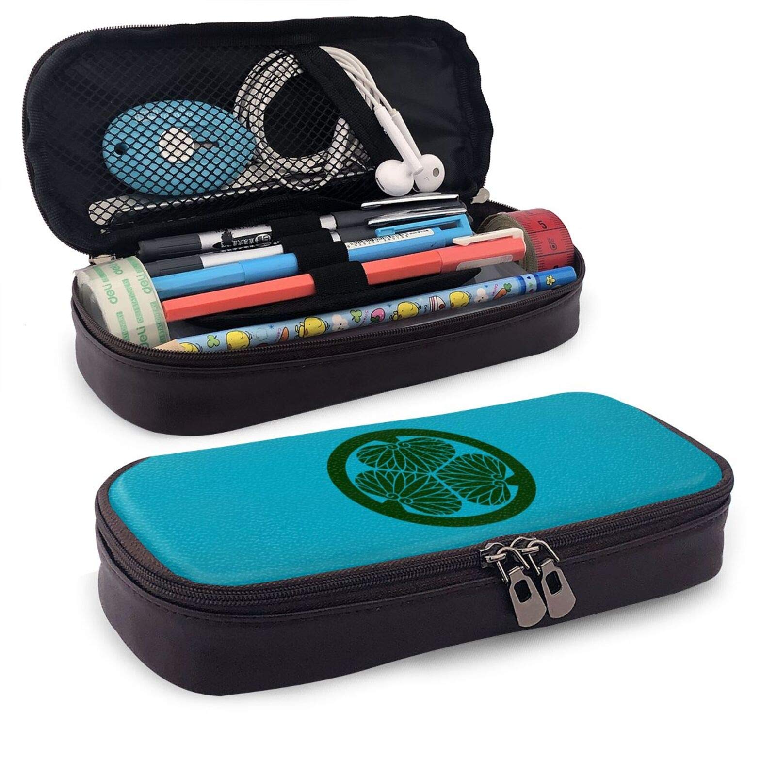 Amazon 戦国武将 徳川家康 三葉葵 家紋 2 人気レザーペンシルケース大容量鉛筆のサック高校生 中学生 小学生 防水 耐久性 多機能 文房具ボックス 収納ポーチ男女兼用ファッショナブル 筆箱 収納バッグ 学生 子供 誕生日 入学ギフト ペンケース 文房具 オフィス用品