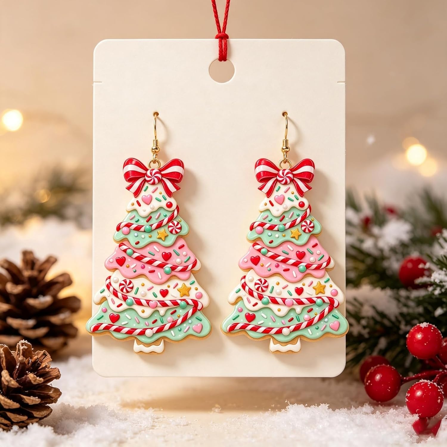 Christmas Tree Dangle Earring Colorful Acrylic Christmas Earrings Cute Candy Bow Christmass Tree Earrings Christmass Winter Party Clothing Jewelry Accessories image 4