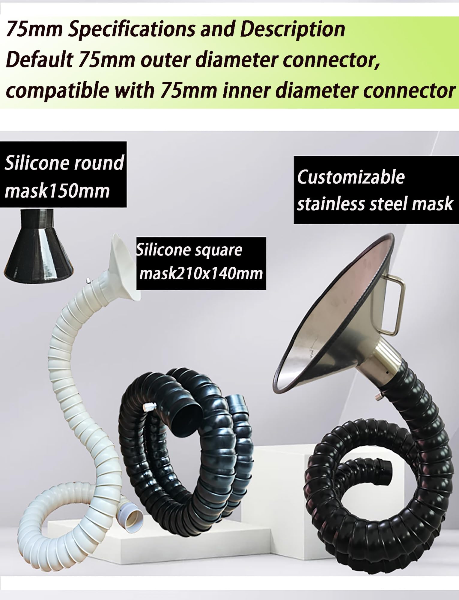 Brazo de extracción de Humos Ajustable, Campana extractora para Manguera de extracción de Humos para Soldadura, Laboratorios y ventilación Industrial, Disponible en Varios tamaños (75 mm de