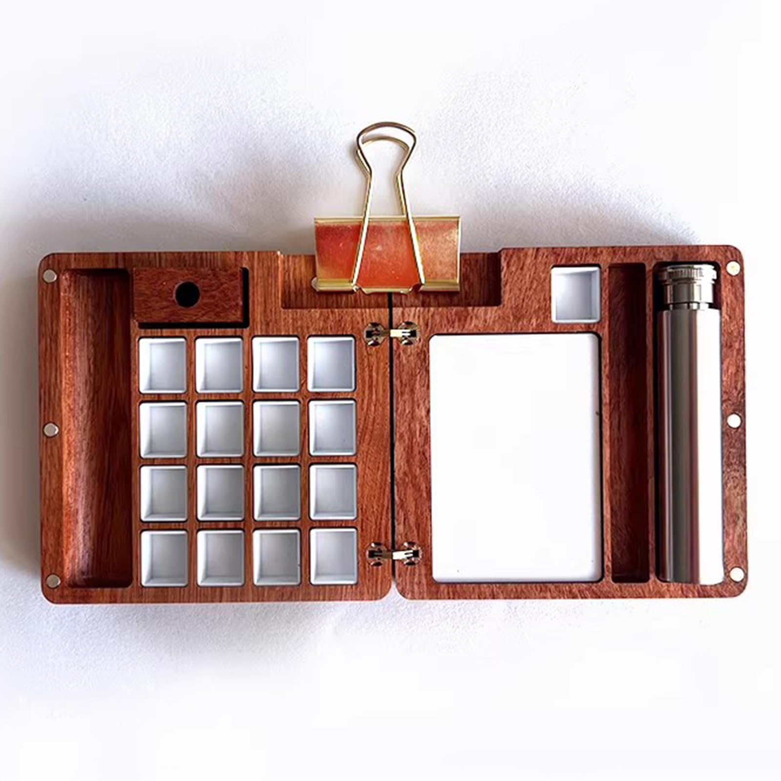 Palette d'aquarelle, mini portable 24 compartiments, boîte en bois de 2 ml avec tasse de lavage, plateau de voyage pour aquarelle, gouache, acrylique, idéale pour les artistes et les étudiants