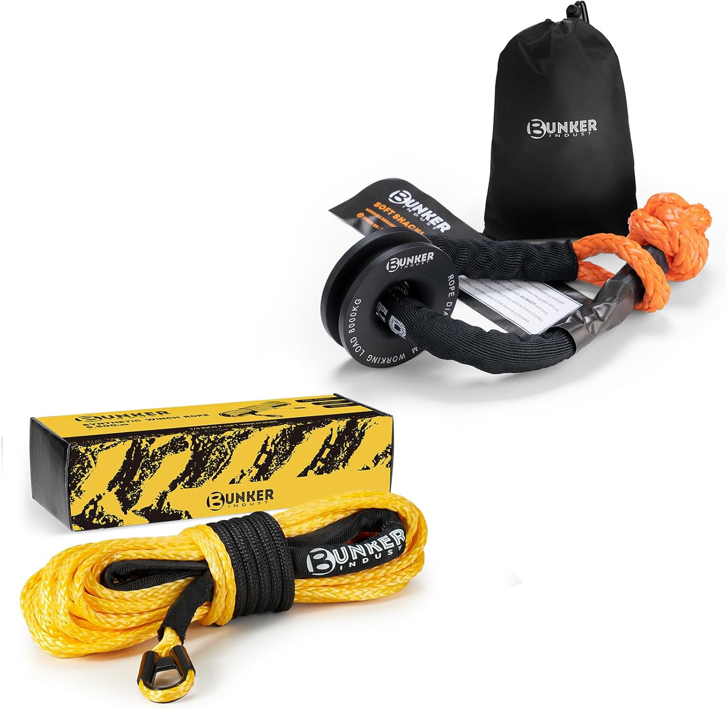 BUNKER INDUST 1/4" x 50' Synthetic Winch Rope + Synthetic Soft Shackle with Winch Ring