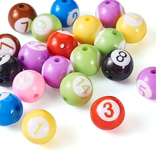 Miniatura 8 de FASHEWELRY 50 cuentas de billar de porcelana con el número 8, cuentas redondas de 0.315 in, cuentas de bolas de cerámica para pulseras y fabricación