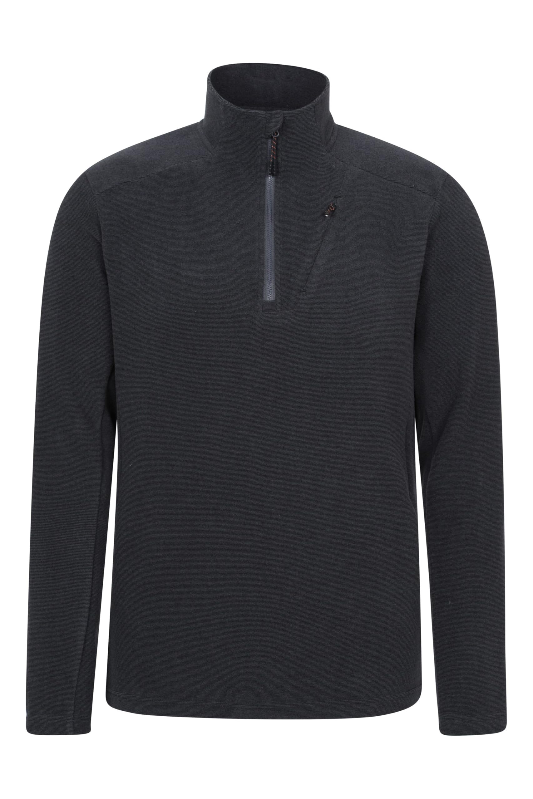 Mountain Warehouse Ridge Mens Half-Zip Fleece Jacket - Lightweight, Zipped pockets, Warm & Cosy, Sweatshirt Top- For Spring Summer, Outdoors, Travelling & Hiking Black M