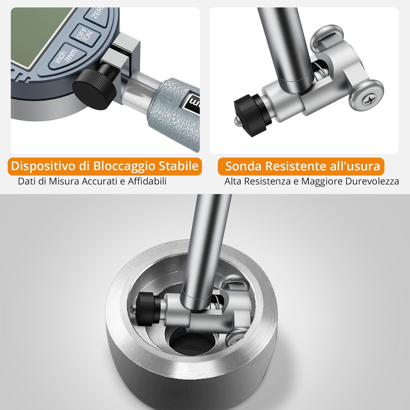 Neoteck Set di Comparatori per Alesaggio 18-160mm con Indicatore Digitale 0~12,7mm/0,5" e Custodia ABS