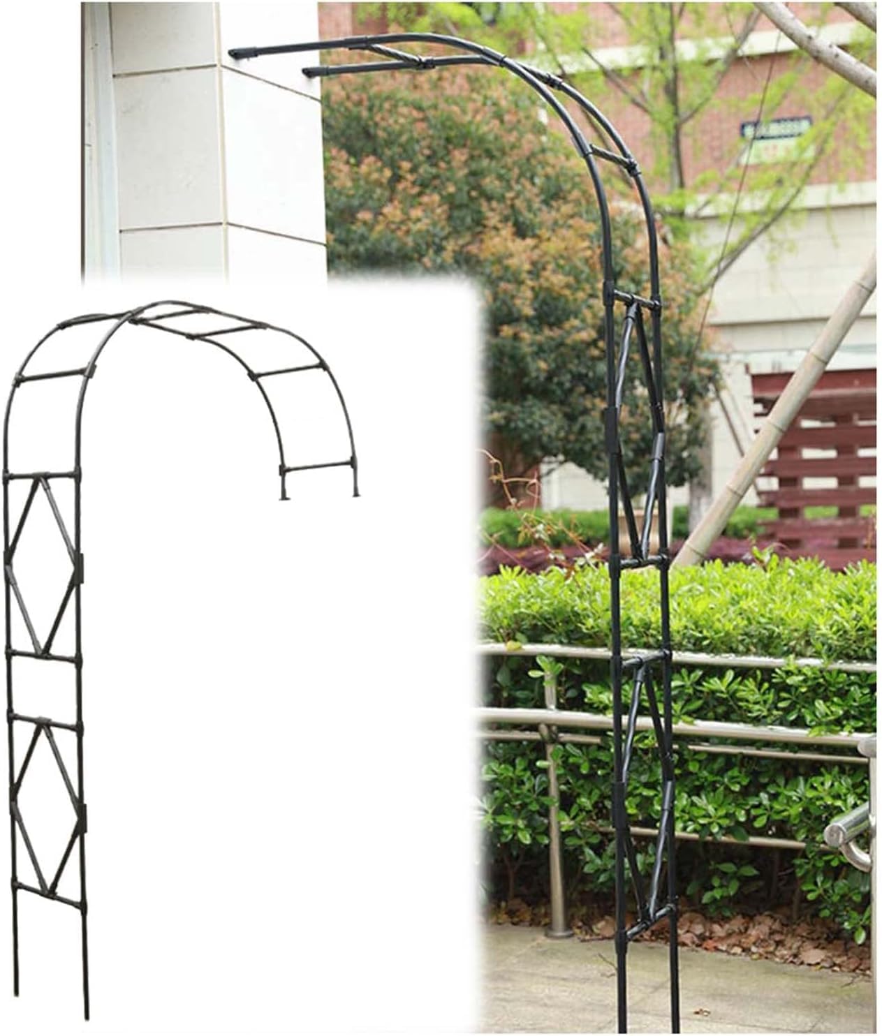 Tonnelle de jardin en métal noir 2,4x2,4m ELzEy pour plantes grimpantes