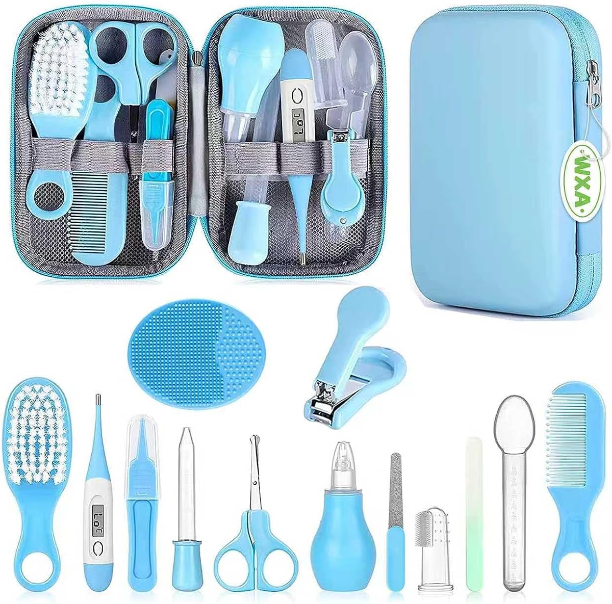 Kit de aseo para bebés, juego de cuidado de seguridad infantil con cepillo para el cabello, peine, cortaúñas, aspirador nasal, kit de artículos esenciales para bebés para niñas recién nacidas y niños