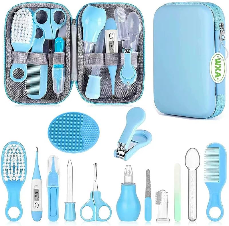 Kit de aseo para bebés, juego de cuidado de seguridad infantil con cepillo para el cabello, peine, cortaúñas, aspirador nasal, kit de artículos esenciales para bebés para niñas recién nacidas y niños