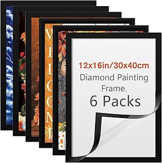 6 PACK Diamond Painting Picture Frames for 30x40cm, Diamond Art Canvas Frames 12" x 16", Self Adhesive Diamond Magnetic Art Frame, Frames for Wall Window Door Black, Inside Size 10" x 14"