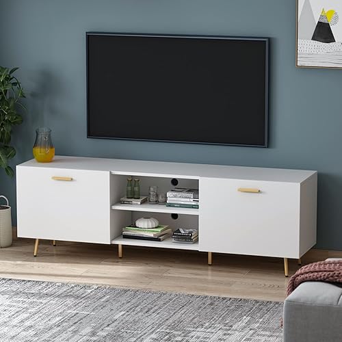 Miniatura 4 de Homsee Moderno soporte de TV para televisores de hasta 75 pulgadas, mesa consola central de entretenimiento con 2 puertas, 2 estantes abiertos y